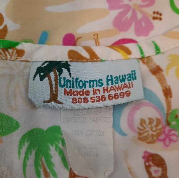 Uniforms Hawaii Medical Scrub Top Hula Girl Sea Turtles Light Pink Sz 2XL Unisex - Picture 7 of 8